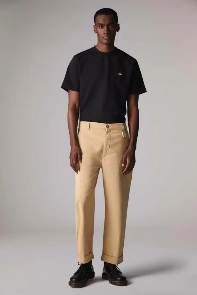 Men Fiorucci Logo Patch Trousers Tan Tan