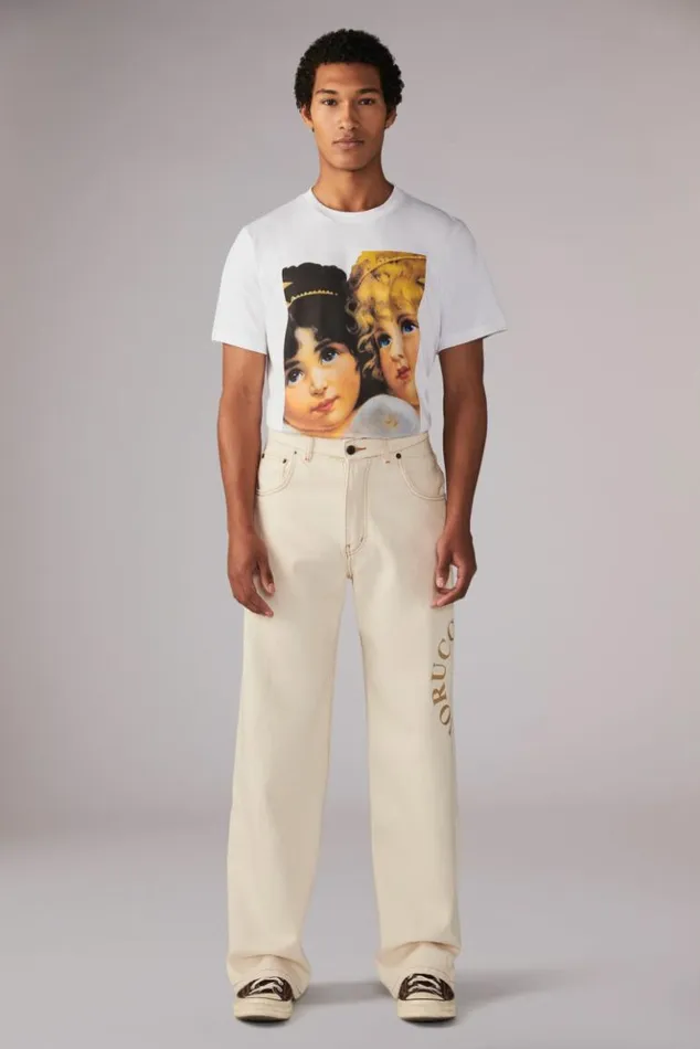Men Fiorucci Milano Stamp Carpenter Jeans Cream Cream
