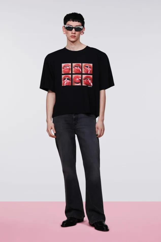 Men Fiorucci Mouth Graphic TShirt Black Black