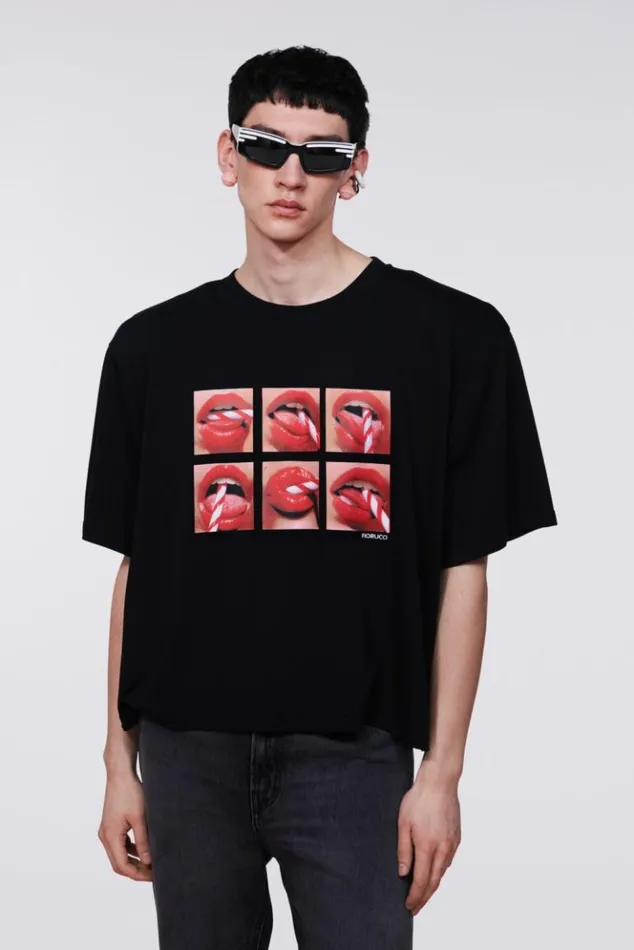 Men Fiorucci Mouth Graphic TShirt Black Black Men Fiorucci Mouth Graphic TShirt Black Black