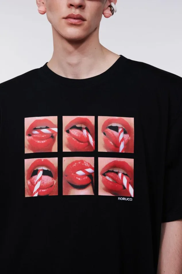Men Fiorucci Mouth Graphic TShirt Black Black Men Fiorucci Mouth Graphic TShirt Black Black
