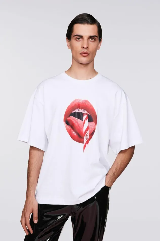 Men Fiorucci Mouth Graphic TShirt White White Men Fiorucci Mouth Graphic TShirt White White