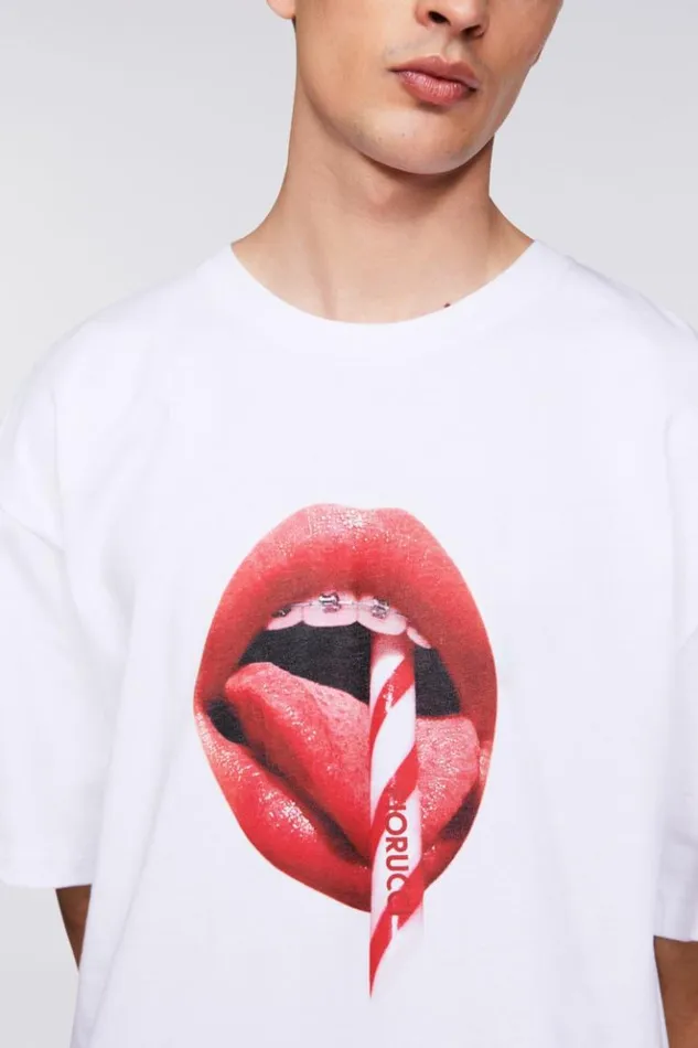 Men Fiorucci Mouth Graphic TShirt White White Men Fiorucci Mouth Graphic TShirt White White