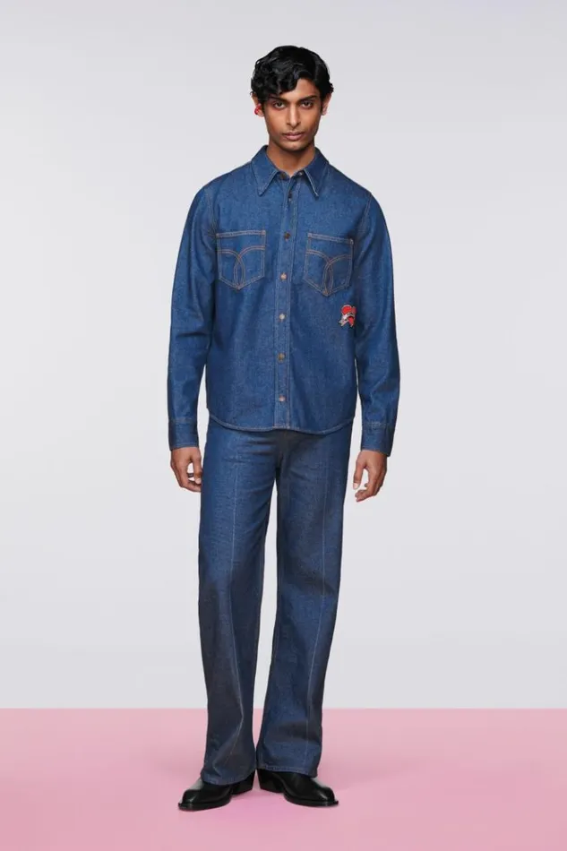 Men Fiorucci Patch Denim Shirt Indigo Blue Indigo Blue