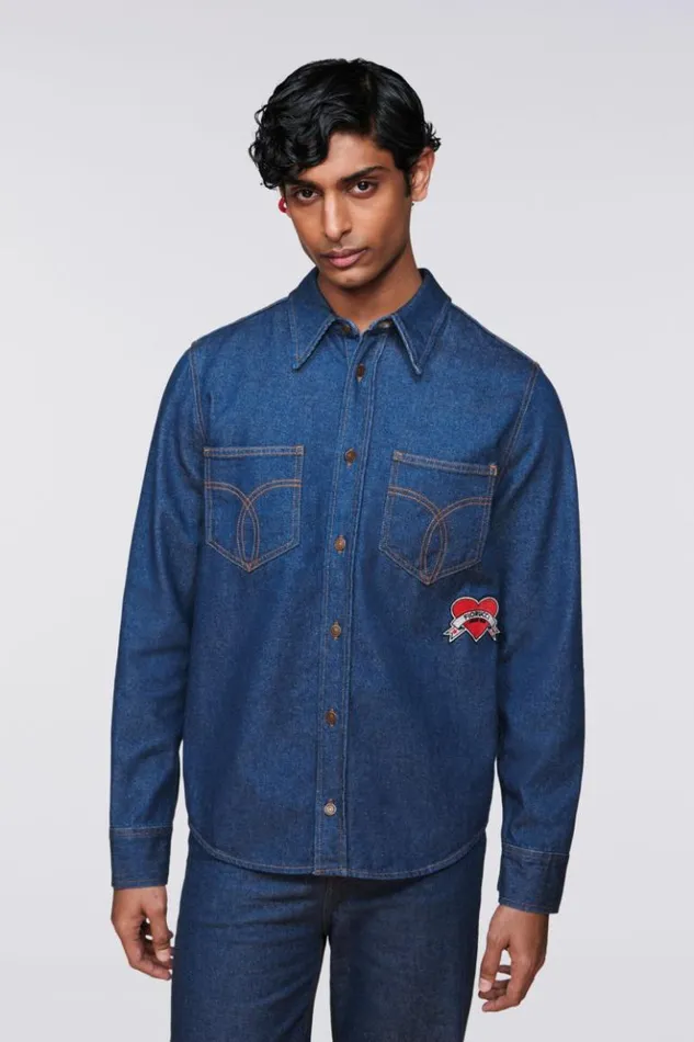 Men Fiorucci Patch Denim Shirt Indigo Blue Indigo Blue Men Fiorucci Patch Denim Shirt Indigo Blue Indigo Blue
