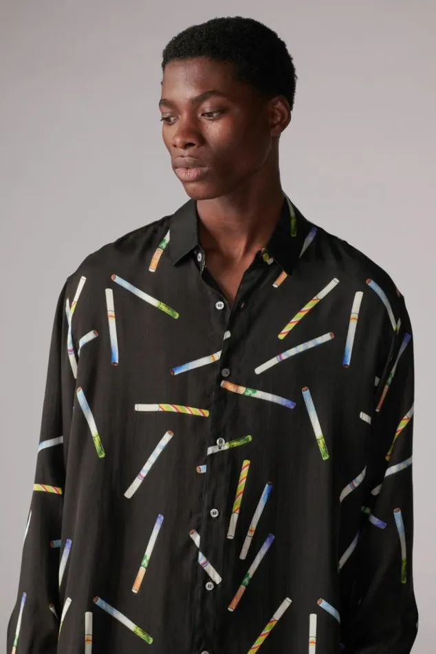 Men Fiorucci Stick Print Shirt Black Black Men Fiorucci Stick Print Shirt Black Black