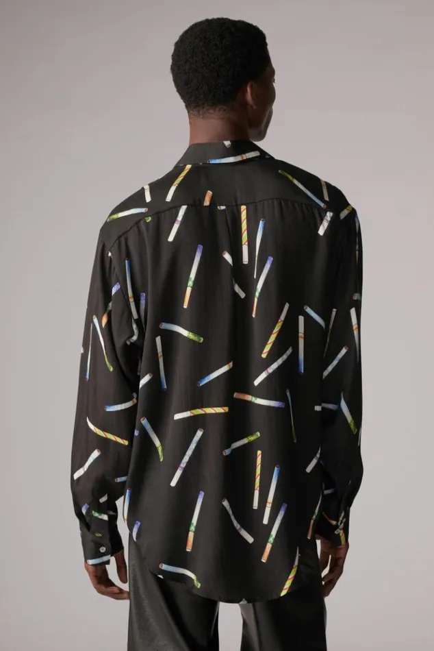 Men Fiorucci Stick Print Shirt Black Black Men Fiorucci Stick Print Shirt Black Black