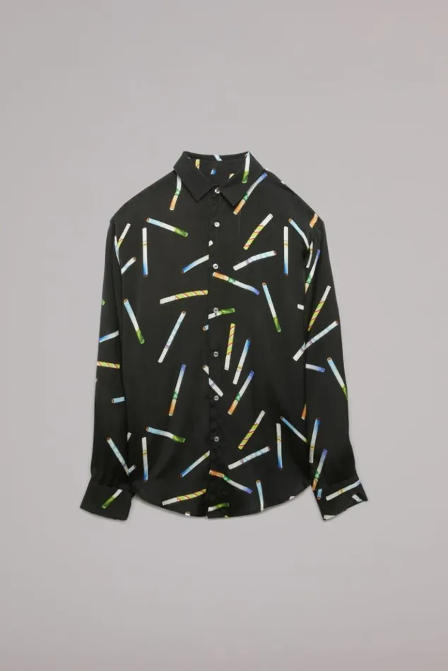 Men Fiorucci Stick Print Shirt Black Black Men Fiorucci Stick Print Shirt Black Black