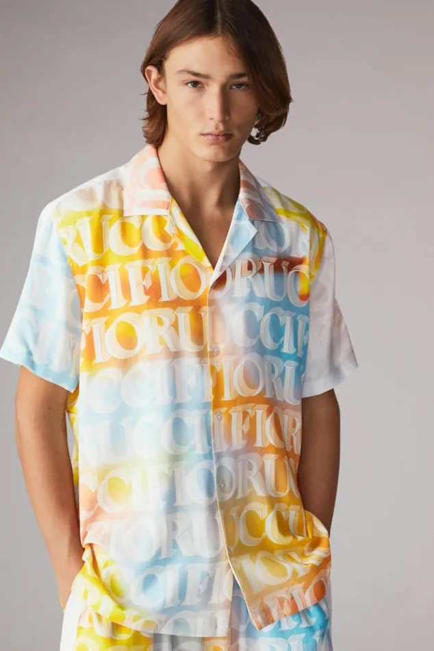 Men Fiorucci Watercolour Monogram Bowling Shirt Multi Multi