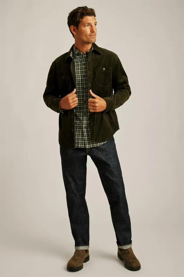 Men Flannels and Shirt Jackets Bonobos Corduroy Overshirt Tuscan Olive