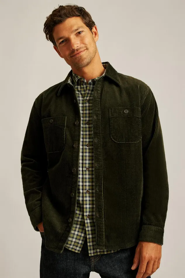 Men Flannels and Shirt Jackets Bonobos Corduroy Overshirt Tuscan Olive