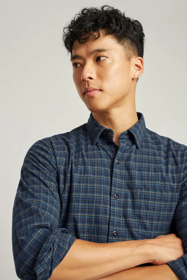 Men Flannels and Shirt Jackets Bonobos Everyday Lightweight Flannel Shirt Blue Gladstone Plaid
