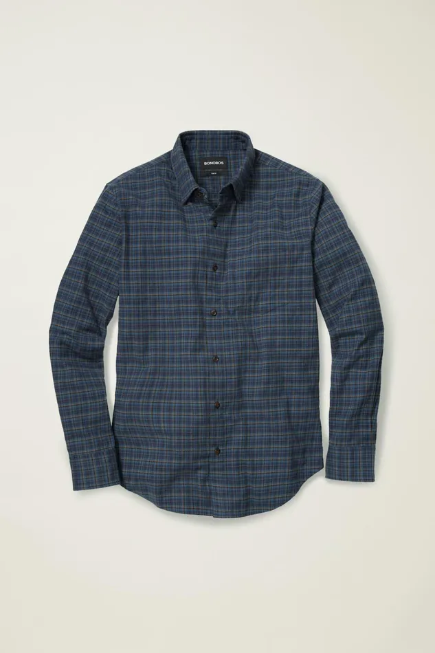 Men Flannels and Shirt Jackets Bonobos Everyday Lightweight Flannel Shirt Blue Gladstone Plaid