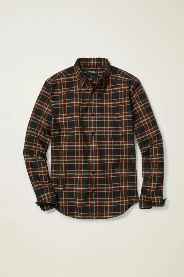 Men Flannels and Shirt Jackets Bonobos Everyday Lightweight Flannel Shirt Blue Wellington Plaid