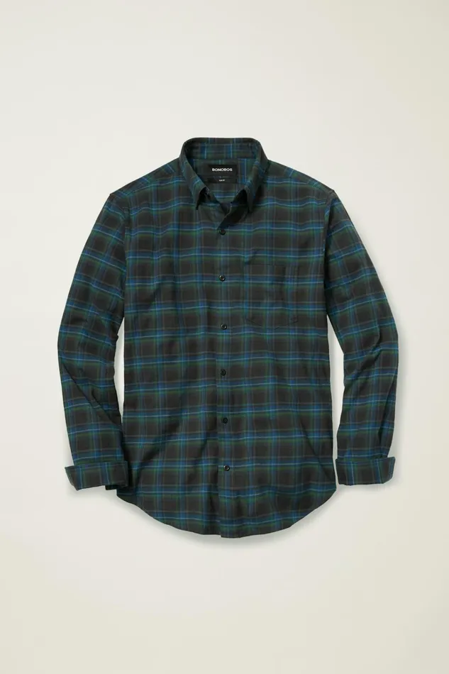Men Flannels and Shirt Jackets Bonobos Everyday Lightweight Flannel Shirt Buttonwood Plaid