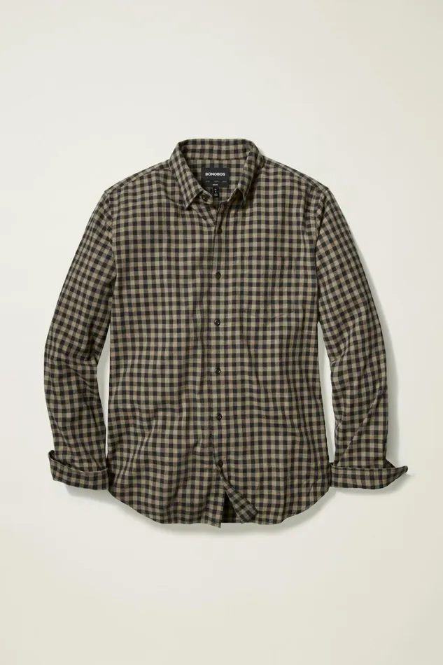 Men Flannels and Shirt Jackets Bonobos Everyday Lightweight Flannel Shirt Charcoal Oatmeal Gingham