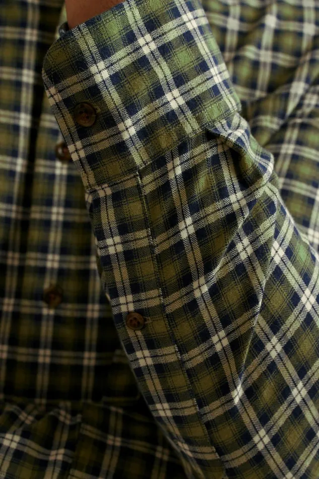 Men Flannels and Shirt Jackets Bonobos Everyday Lightweight Flannel Shirt Forest Green Navy Plaid