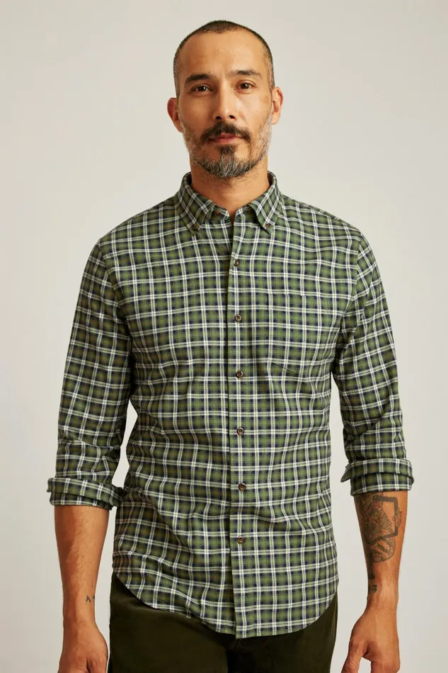 Men Flannels and Shirt Jackets Bonobos Everyday Lightweight Flannel Shirt Forest Green Navy Plaid