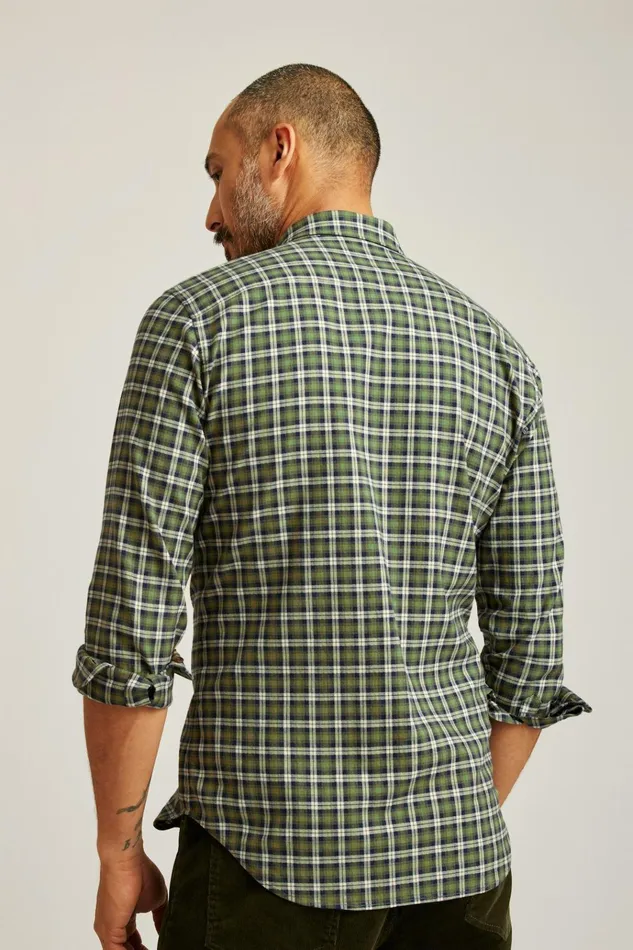 Men Flannels and Shirt Jackets Bonobos Everyday Lightweight Flannel Shirt Forest Green Navy Plaid