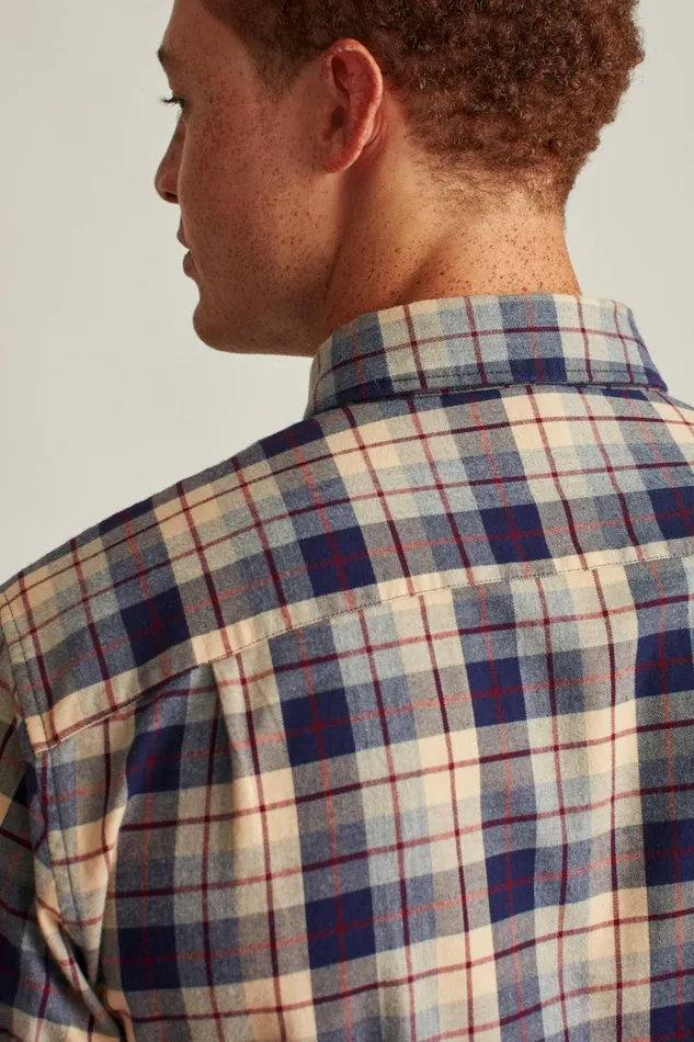 Men Flannels and Shirt Jackets Bonobos Everyday Lightweight Flannel Shirt Gray Navy Plaid