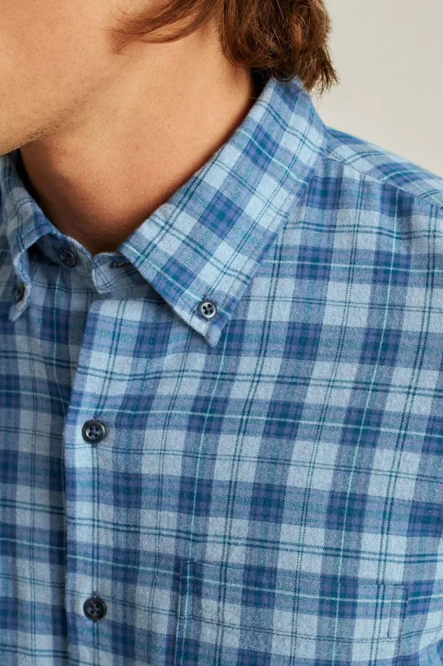 Men Flannels and Shirt Jackets Bonobos Everyday Lightweight Flannel Shirt Heather Blue Heywood Plaid