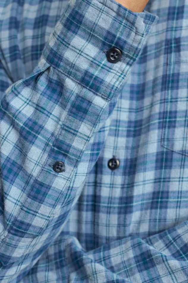 Men Flannels and Shirt Jackets Bonobos Everyday Lightweight Flannel Shirt Heather Blue Heywood Plaid