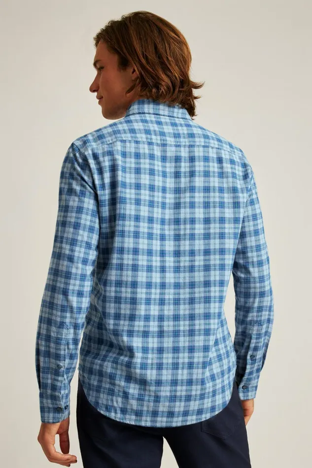 Men Flannels and Shirt Jackets Bonobos Everyday Lightweight Flannel Shirt Heather Blue Heywood Plaid
