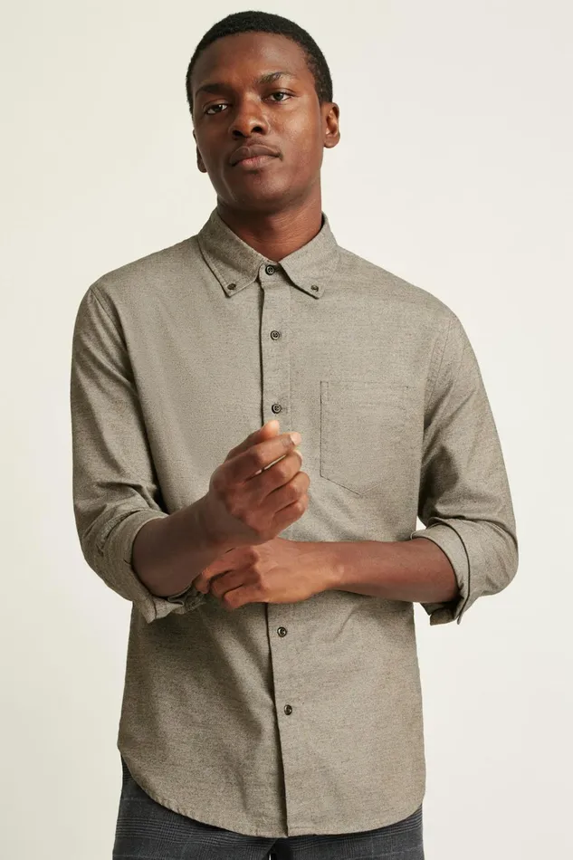 Men Flannels and Shirt Jackets Bonobos Everyday Lightweight Flannel Shirt Khaki Twill Dobby
