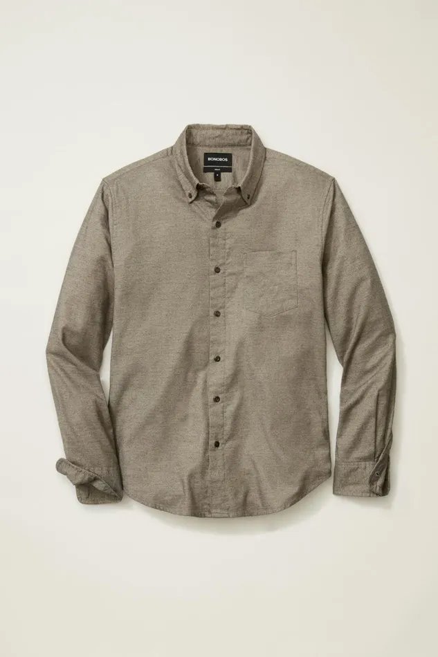 Men Flannels and Shirt Jackets Bonobos Everyday Lightweight Flannel Shirt Khaki Twill Dobby