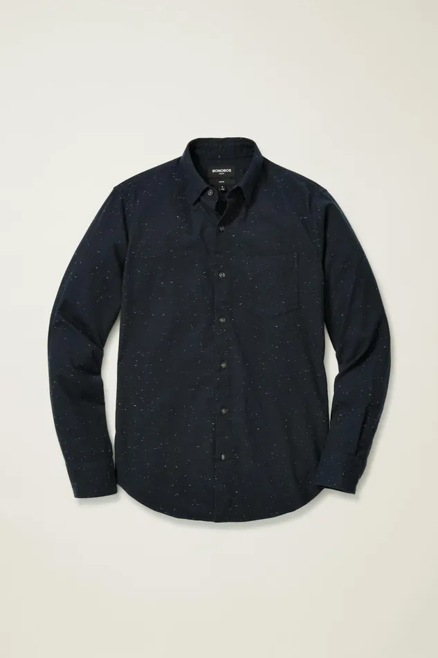 Men Flannels and Shirt Jackets Bonobos Everyday Lightweight Flannel Shirt Navy Donegal