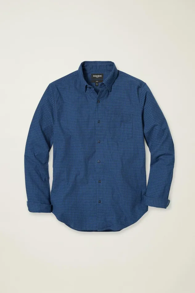 Men Flannels and Shirt Jackets Bonobos Everyday Lightweight Flannel Shirt Navy Gregor Check