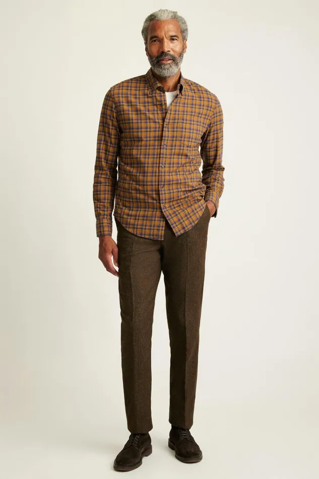 Men Flannels and Shirt Jackets Bonobos Everyday Lightweight Flannel Shirt Navy Rust Plaid