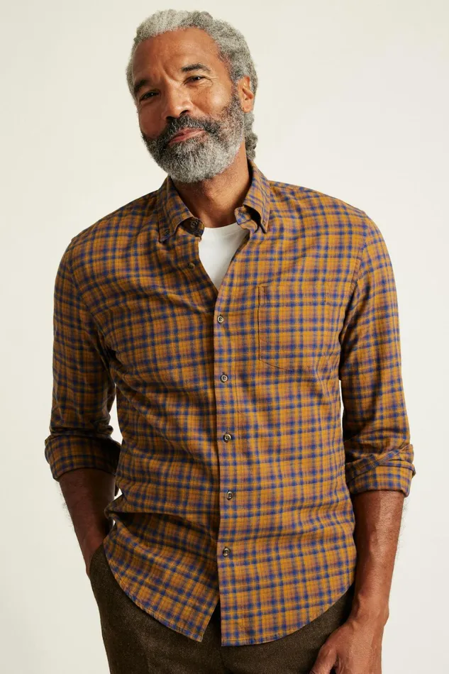 Men Flannels and Shirt Jackets Bonobos Everyday Lightweight Flannel Shirt Navy Rust Plaid