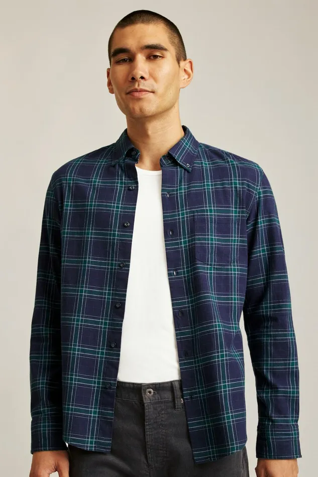 Men Flannels and Shirt Jackets Bonobos Everyday Lightweight Flannel Shirt Navy Tadley Plaid