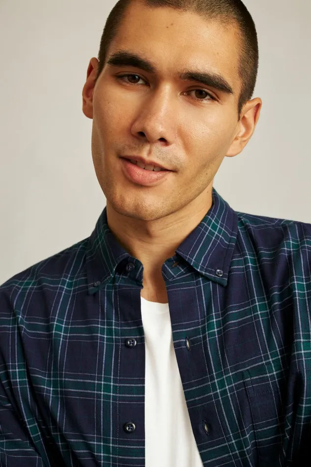 Men Flannels and Shirt Jackets Bonobos Everyday Lightweight Flannel Shirt Navy Tadley Plaid