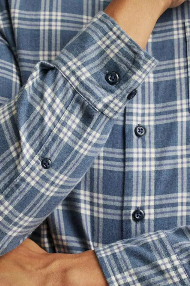 Men Flannels and Shirt Jackets Bonobos Everyday Lightweight Flannel Shirt Navy White Plaid