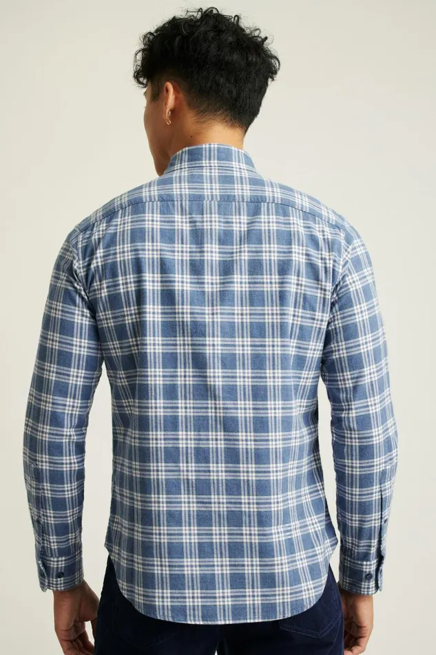 Men Flannels and Shirt Jackets Bonobos Everyday Lightweight Flannel Shirt Navy White Plaid