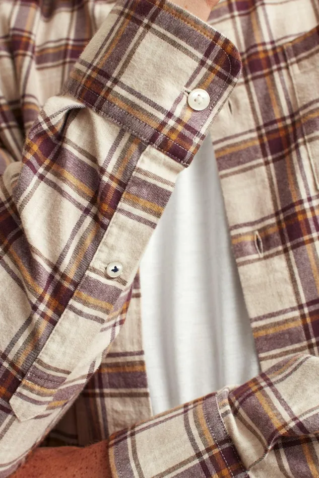 Men Flannels and Shirt Jackets Bonobos Everyday Lightweight Flannel Shirt Oat Milk Plaid