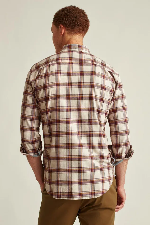 Men Flannels and Shirt Jackets Bonobos Everyday Lightweight Flannel Shirt Oat Milk Plaid