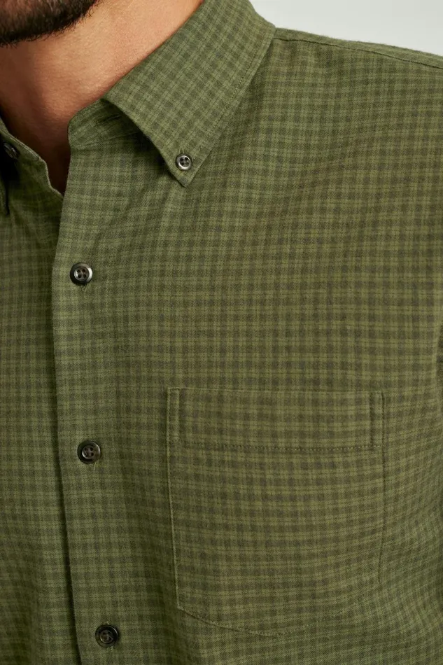 Men Flannels and Shirt Jackets Bonobos Everyday Lightweight Flannel Shirt Olive Forest Check