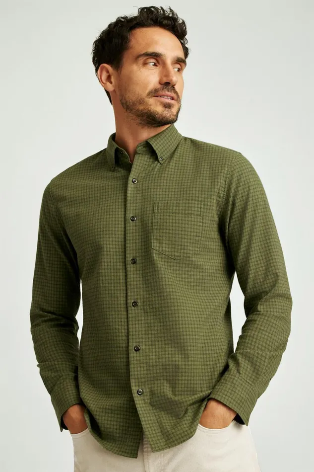 Men Flannels and Shirt Jackets Bonobos Everyday Lightweight Flannel Shirt Olive Forest Check