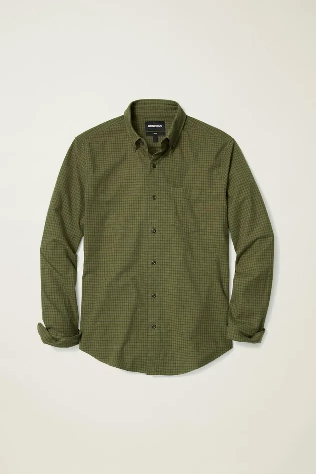 Men Flannels and Shirt Jackets Bonobos Everyday Lightweight Flannel Shirt Olive Forest Check
