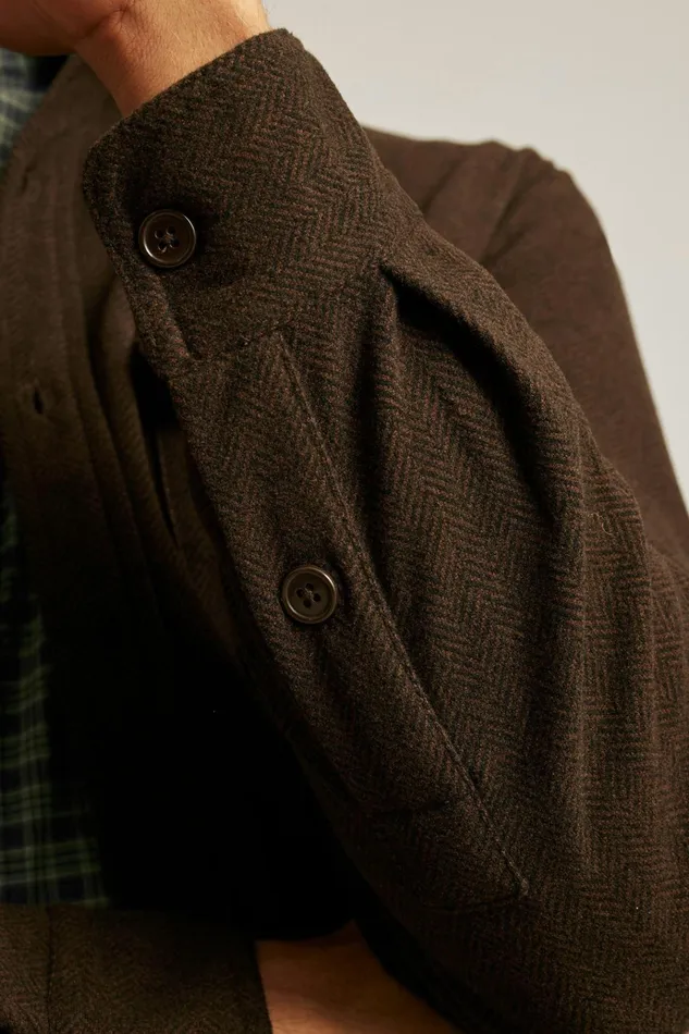 Men Flannels and Shirt Jackets Bonobos Fireside Flannel Overshirt Chocolate Herringbone