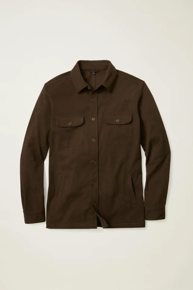 Men Flannels and Shirt Jackets Bonobos Fireside Flannel Overshirt Chocolate Herringbone