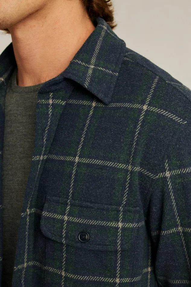 Men Flannels and Shirt Jackets Bonobos Fireside Flannel Overshirt Navy Bristol Plaid