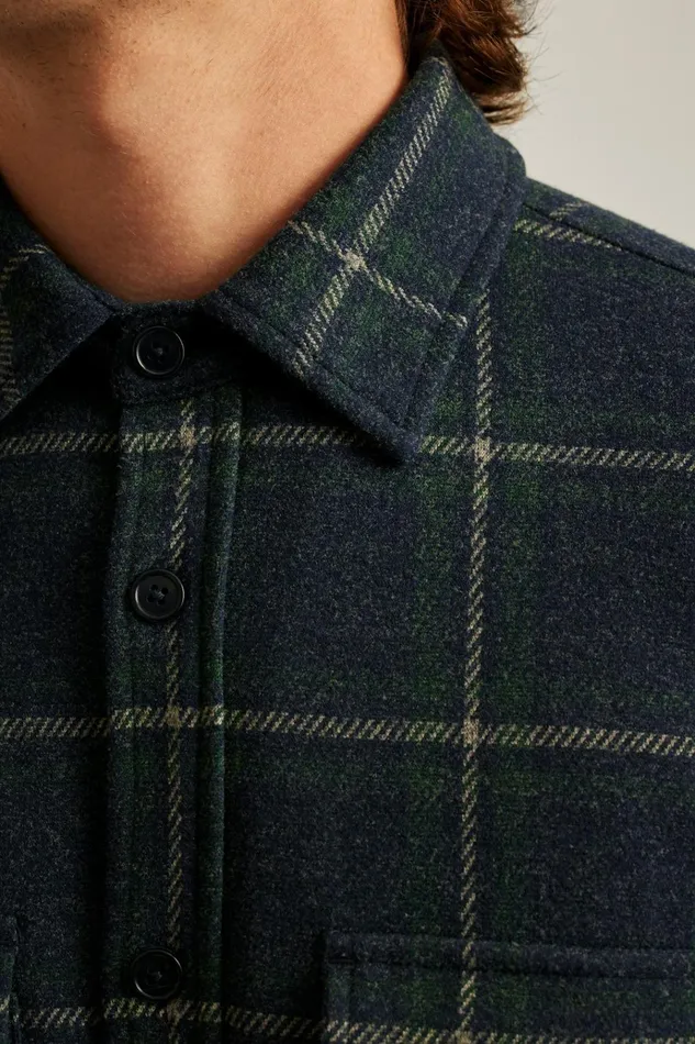 Men Flannels and Shirt Jackets Bonobos Fireside Flannel Overshirt Navy Bristol Plaid