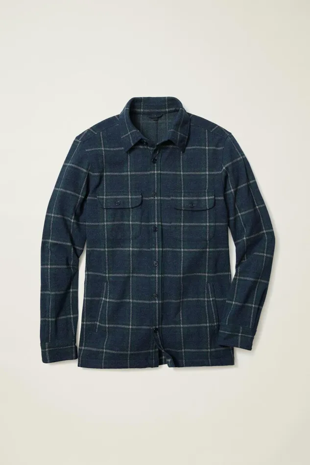 Men Flannels and Shirt Jackets Bonobos Fireside Flannel Overshirt Navy Bristol Plaid