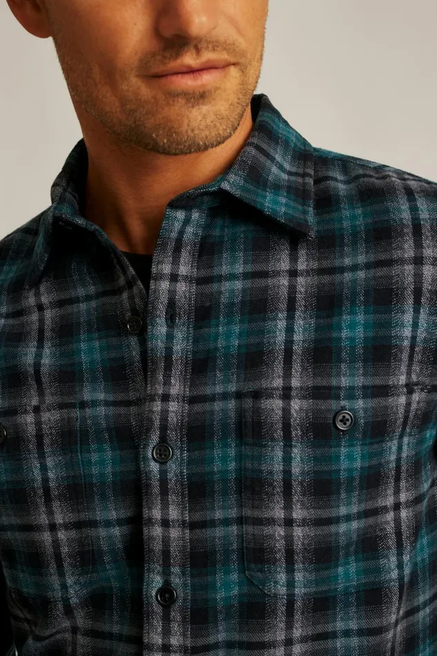 Men Flannels and Shirt Jackets Bonobos Fireside Flannel Shirt Charcoal Jade Plaid