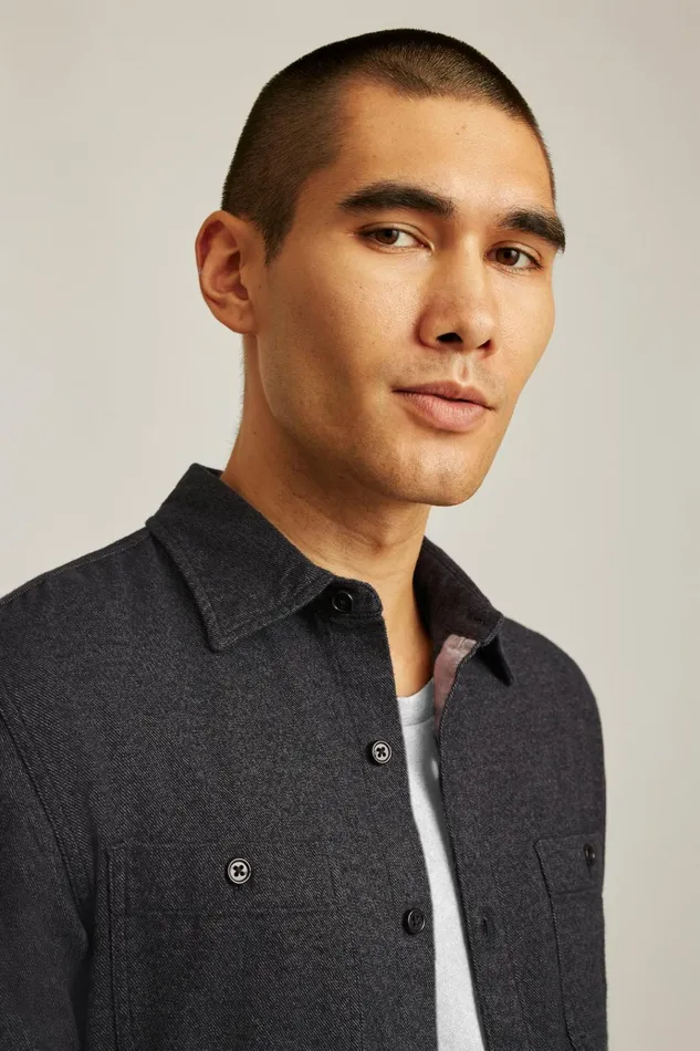 Men Flannels and Shirt Jackets Bonobos Fireside Flannel Shirt Charcoal Jaspe Texture