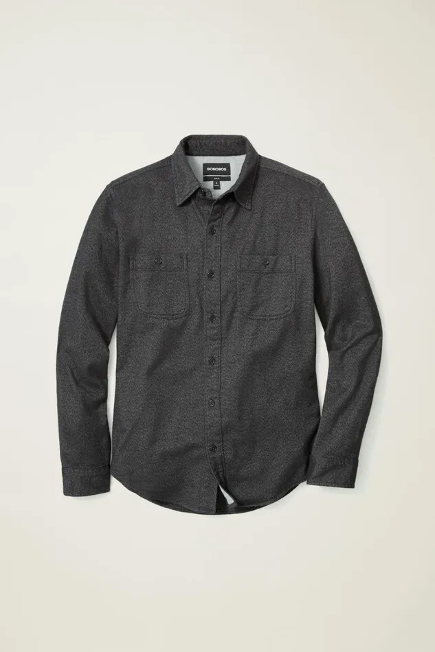 Men Flannels and Shirt Jackets Bonobos Fireside Flannel Shirt Charcoal Jaspe Texture